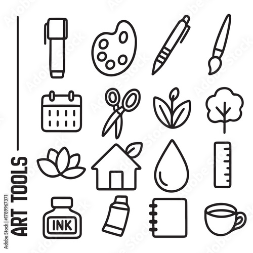 Art Tools and Nature Icons Collection.