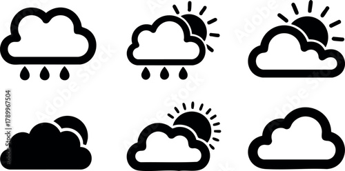 Weather icons set with rain clouds sun and overcast vector design for digital use and graphic projects