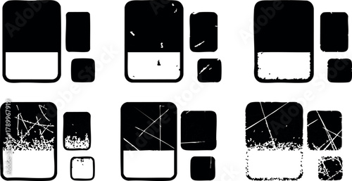 Grunge abstract smartphone and tablet icons set with distressed texture vector illustration