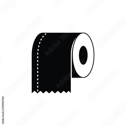 Black and white icon of a toilet paper roll