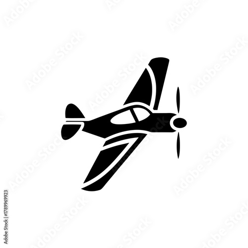 Airplane silhouette with propeller on transparent background