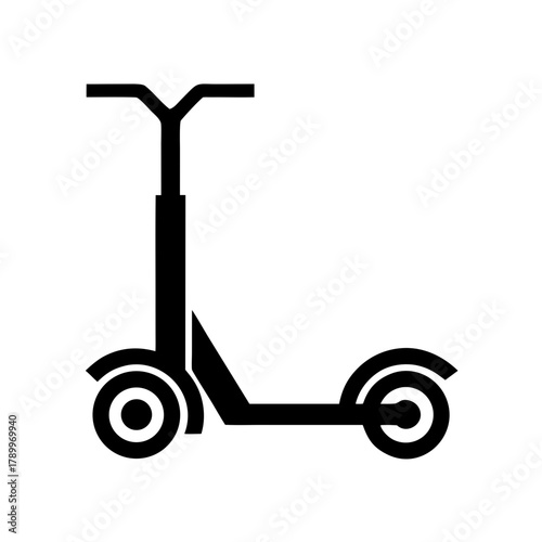 Illustration of a black kick scooter on transparent background silhouette