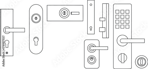 Modern door handles with keypads and locks for secure home entry
