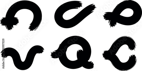 Abstract brush stroke vector collection of black ink artistic shapes and curves for creative design projects