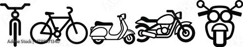 Explore modern transportation icons: bike, scooter, and motorcycle fun