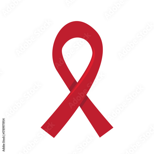 Red ribbon symbol of december world aids month. Doodle style red support ribbon isolated on white background. Sticker , label and icon of AIDS AWARENESS MONTH and DAY
