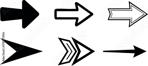 Arrow icons set with different styles and shapes for design and navigation use vector illustration