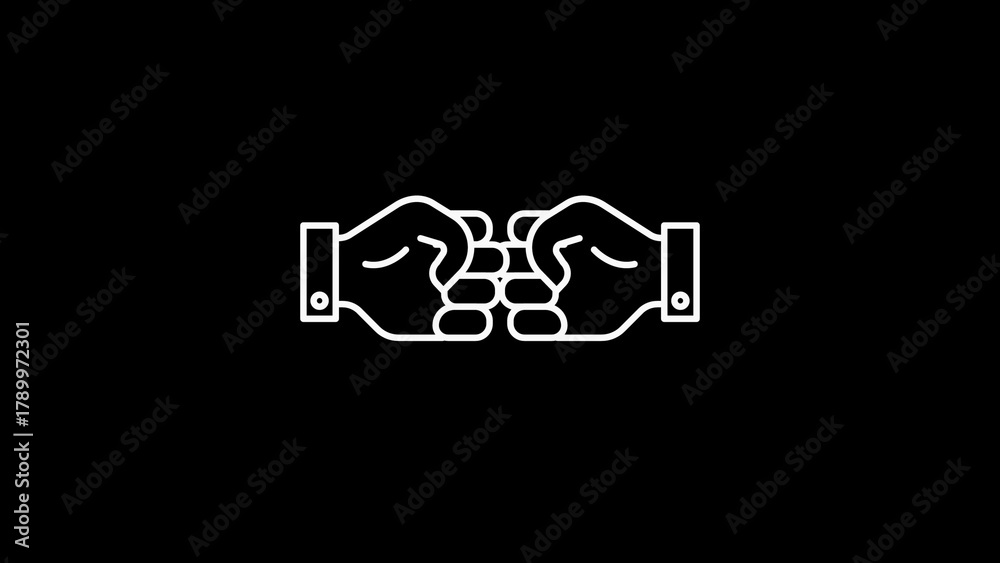Obraz premium Two white outlined fists touching knuckles on a black background greeting
