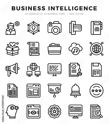 Simple Set of Business Intelligence Related Vector Lineal Icons.