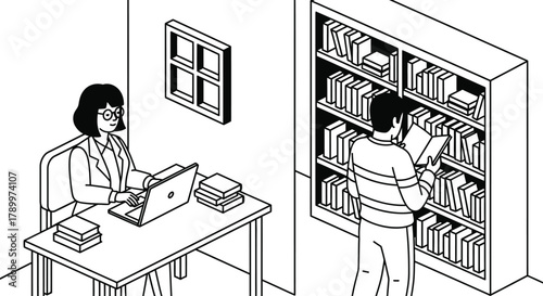 Students studying together in a library for academic research needs