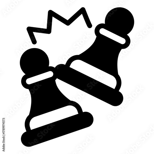 Chess battle solid icon, chess game concept. Vector graphics. Battle between two pawns sign on white background, style icon mobile or web design.