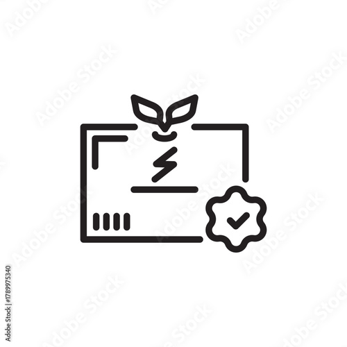 Renewable Energy Certificate icon symbolizing certified green power ownership and environmental compliance, representing specialized energy markets, utility standards, and sustainability finance.