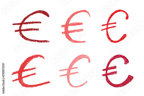 Set of hand drawn euro currency symbol. Brush stroke doodle. Single element for design