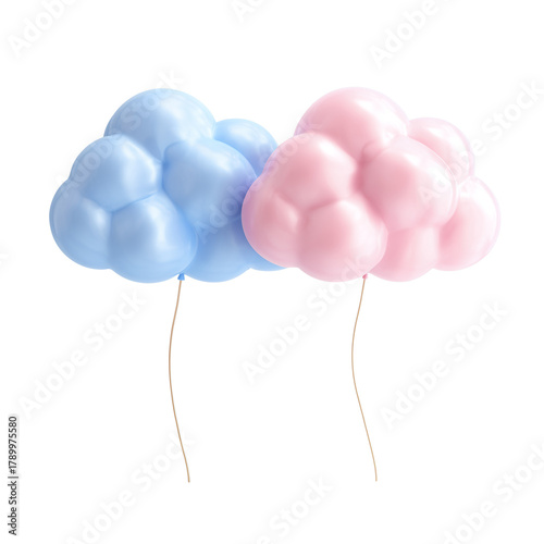 Blue and pink cloud-shaped balloons isolated on transparent White background png
