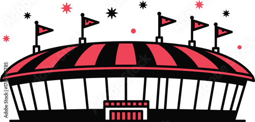 Exciting circus tent with flags for festive event promotions design
