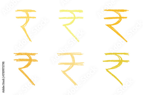 Set of hand drawn rupee currency symbol. Brush stroke doodle. Single element for design