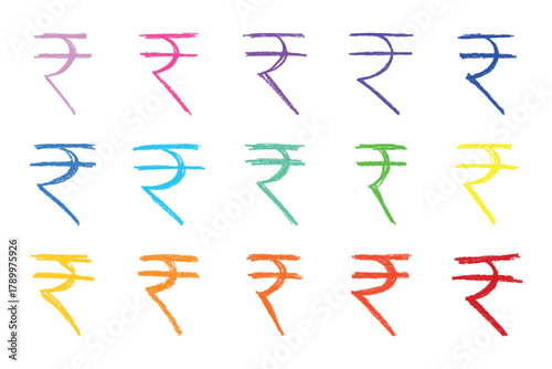 Set of hand drawn rupee currency symbol. Brush stroke doodle. Single element for design