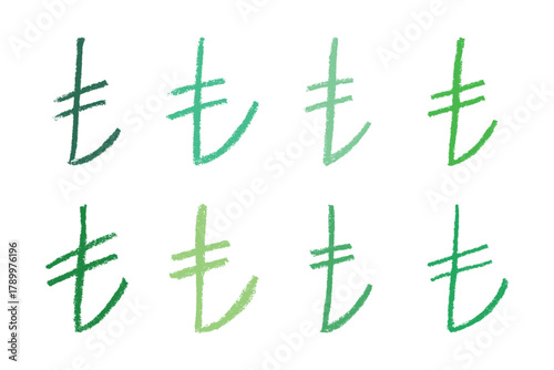 Set of hand drawn turkish lira currency symbol. Brush stroke doodle. Single element for design