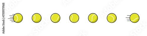 Tennis ball icon set. Sport equipment vector set. Tennis ball collection with static and motion versions for match, training, and game design.