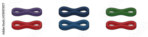 Resistance band icon set. Fitness loop vector set. Resistance band collection with infinity-style power bands for strength, mobility, and stretching design.