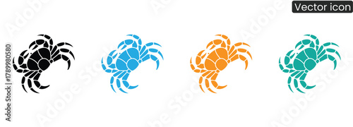 Stylish crab icons in varied hues lend a fresh, modern feel to any project. Ideal for branding, menus, or designs needing a touch of the sea.
