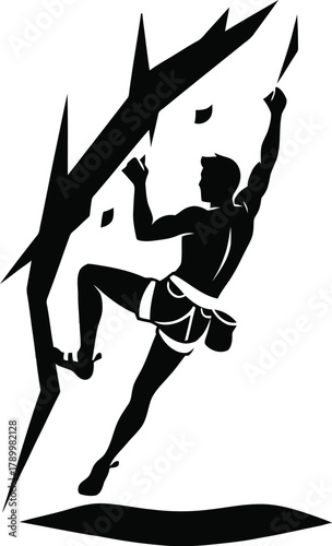 Rock climbing person silhouette vector graphic