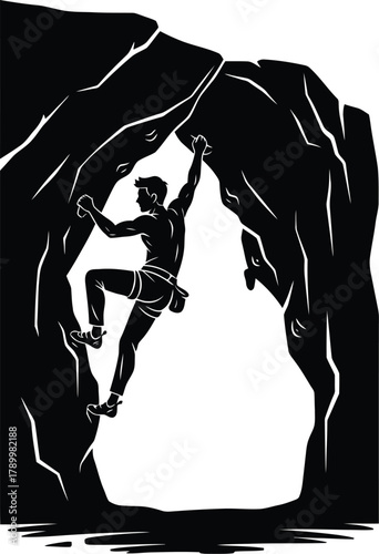 Rock climbing person silhouette vector graphic