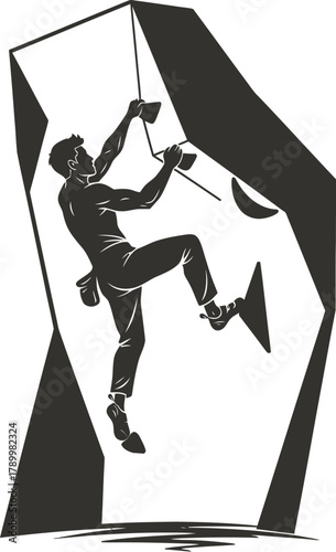 Rock climbing person silhouette vector graphic