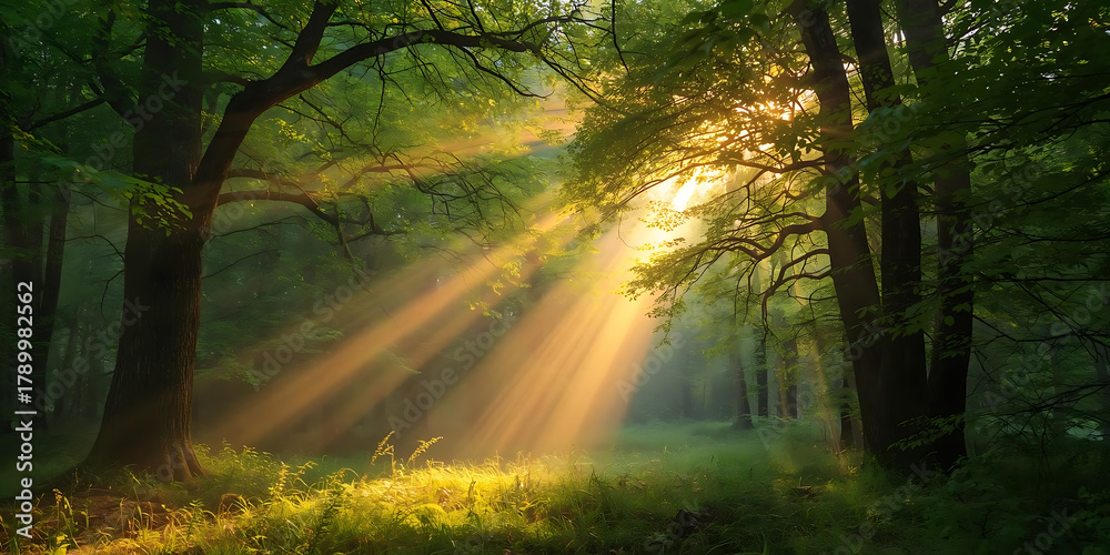 Naklejka premium Sunlight Through Forest Path