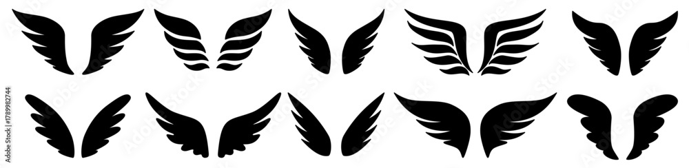 Obraz premium Black Wing Silhouette Collection Bold Abstract Vector Icon Modern Graphic Design Set