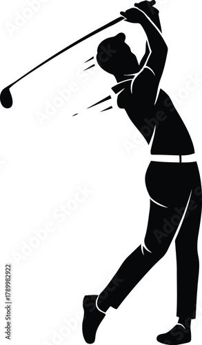 Golfer completing a powerful swing silhouette vector