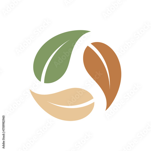 Eco-friendly recycling symbol with three leaves in a circular motion, representing sustainability, nature, and organic concepts