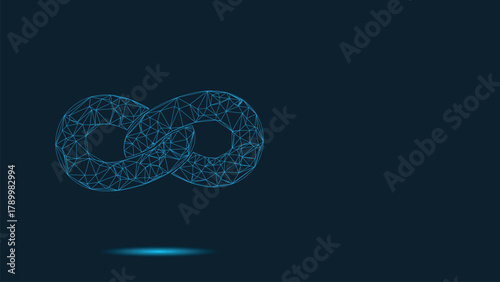 Advanced Digital Infinity Loop Symbol Created From Low Poly Wireframe Mesh Structure Illuminated With Bright Blue Lines Floating Above A Dark Technology Background Representing Continuous In