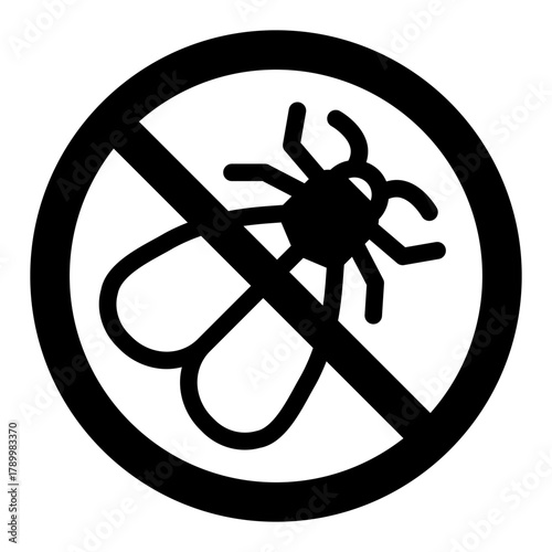 Midge ban solid icon, fly pest concept. Vector graphics. Prohibited item sign on white background, style icon mobile or web design.
