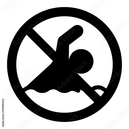 Swimmer man ban solid icon, person swimming concept. Vector graphics. Swimming forbidden, prohibited item sign on white background, style icon mobile or web design.
