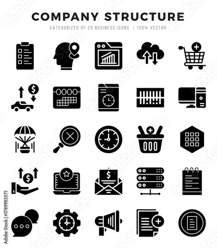 Company Structure Icons Pack Glyph Style. Vector illustration.