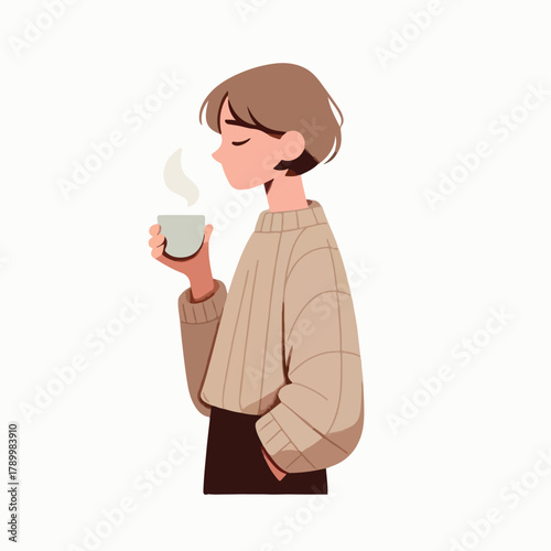 one sniffs the smell of coffee