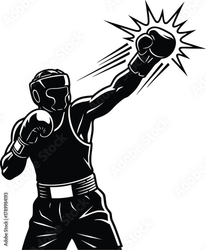 Boxer silhouette throwing a powerful punch