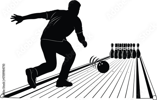 Bowler releasing a bowling ball down an alley silhouette