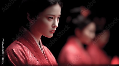 Tang Dynasty Lady in Red Contemplating
