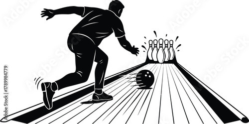 Bowler releasing a bowling ball down an alley silhouette