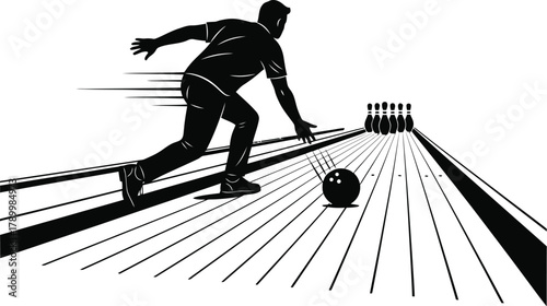 Bowler releasing a bowling ball down an alley silhouette