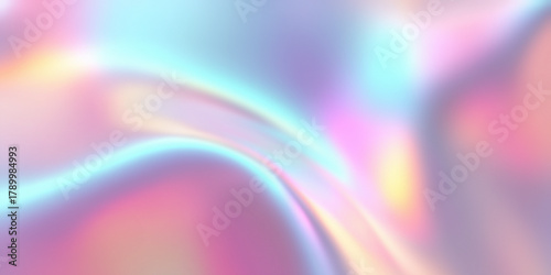 Fotografie Iridescent holographic flow with luminous pastel glow, smooth reflective surface, and gentle gradient movement creating dreamy minimal abstract background with soft fluid light reflections
