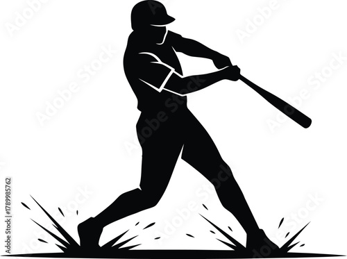 Baseball batter silhouette in full swing action