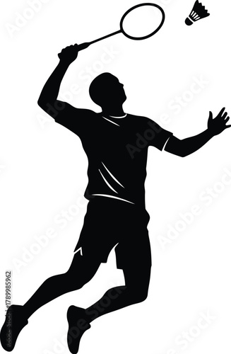 Badminton player hitting a shuttlecock silhouette vector