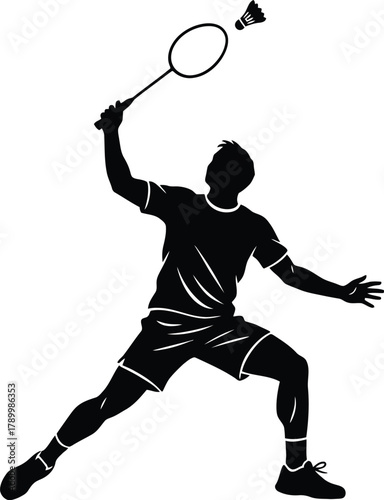 Badminton player hitting a shuttlecock silhouette vector