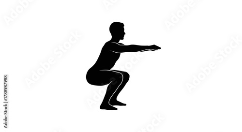 Silhouette in Motion: A sleek silhouette of a person in a deep squat, arms extended, epitomizing the essence of exercise and wellness.
