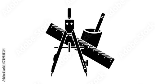 Precision Tools: A graphic showcasing essential drawing and design instruments, including a compass, ruler, and pencil, symbolizing accuracy and creativity.