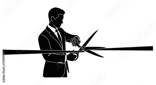 Grand Opening Silhouette: An elegant silhouette of a professional figure cutting a ribbon, symbolizing a grand opening. The image speaks of fresh beginnings and celebrating important moments. 