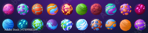 Fantasy planets and asteroids icons for space game